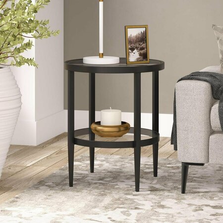 HUDSON & CANAL 19.63 in. Hera Round Side Table with Clear Glass Shelf Blackened Bronze ST1626